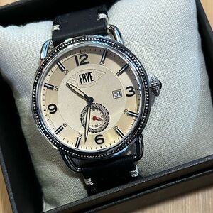 Frye Weston Watch With 47mm Beige Tone & Black Leather Band